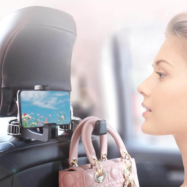 Gancho oculto para reposacabezas de automóvil con soporte para teléfono y bolsas - Imagen 6