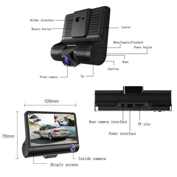 Cámara frontal y trasera para carro （3 lentes) - Imagen 3