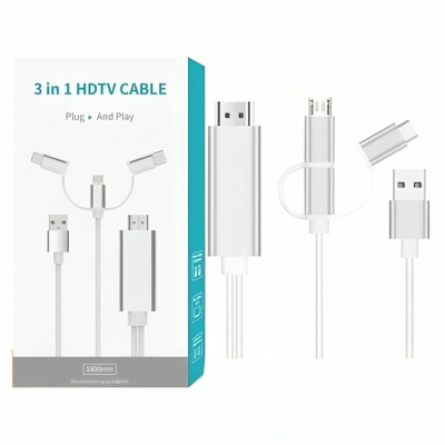 Cable adaptador 3 en 1 lightnig/tipo-c/micro a hdmi 1080hd