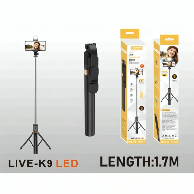 Tripode Selfie Bluetooth con Control Remoto PLOKAMA Live-K9 Led 1.7M