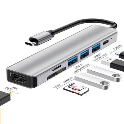 Hub usb multifuncional tipo c a hdmi+sd+tf+usb3.0*3+pd 7in1