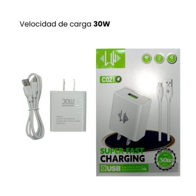 Cargador de celular USB a V8 de 30W