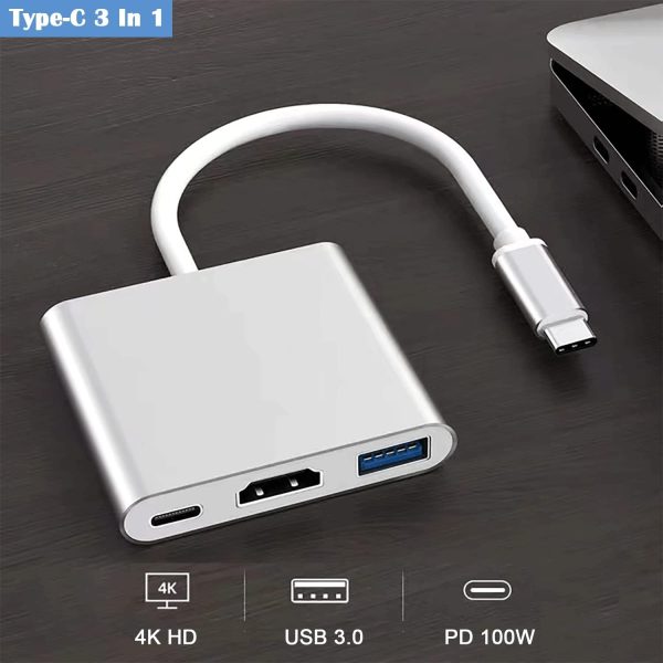 Adaptador tipo c A usb3.0+hdmi+pd100w - Imagen 2