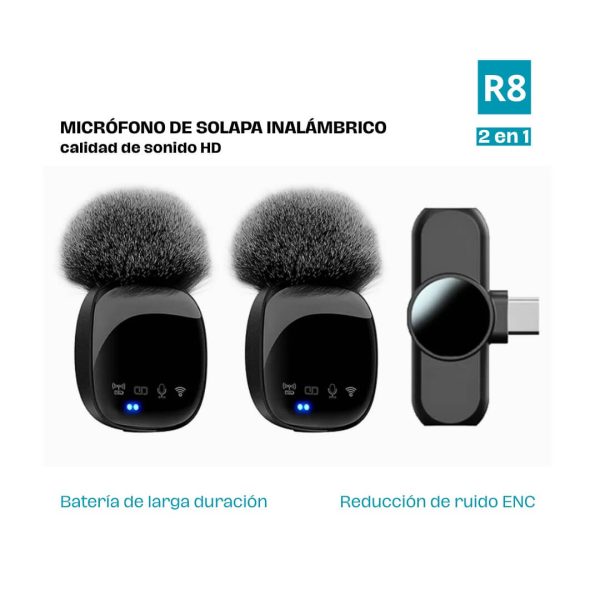 Micrófono inalámbrico de solapa con cancelación de ruido R8 - Imagen 2