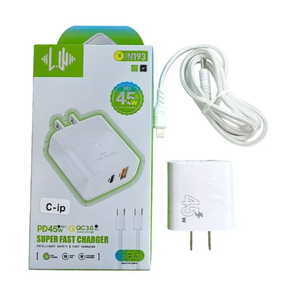 Cargador rapido QC3.0+ PD45W con cable tipoc a iphone - Imagen 2