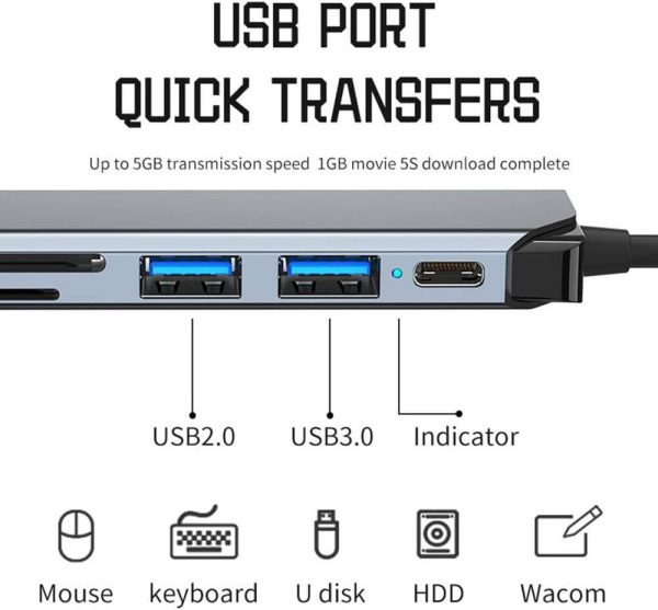 Hub Usb 7 in 1 Usb/Usb-C A Usb*5+Usb-c*2 - Imagen 2