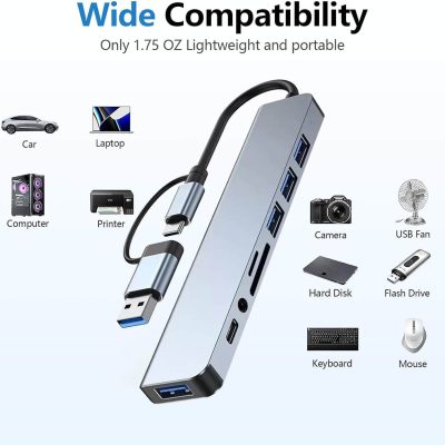 Hub Usb 8 in 1 Usb/Usb-C A Usb*4+Usb-c+SD/TF+3.5mm