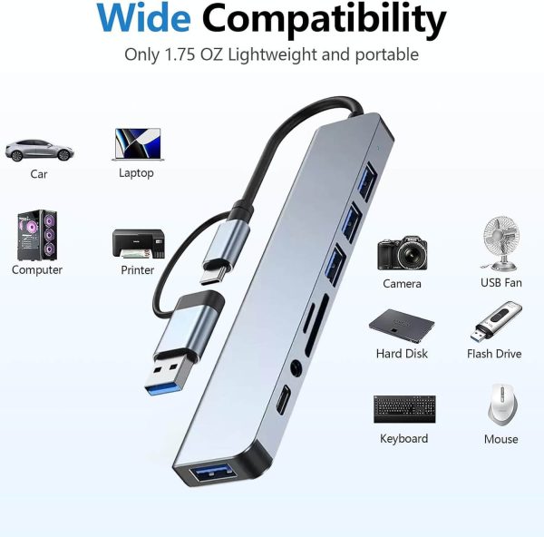 Hub Usb 8 in 1 Usb/Usb-C A Usb*4+Usb-c+SD/TF+3.5mm