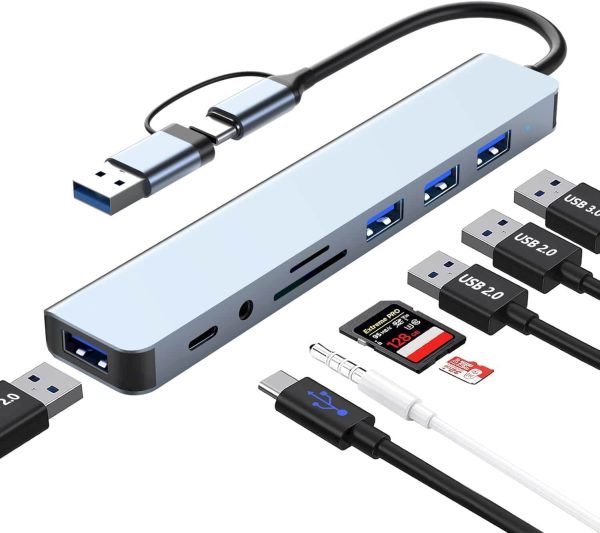 Hub Usb 8 in 1 Usb/Usb-C A Usb*4+Usb-c+SD/TF+3.5mm - Imagen 2