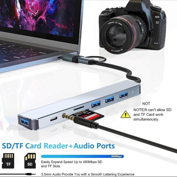 Hub Usb 8 in 1 Usb/Usb-C A Usb*4+Usb-c+SD/TF+3.5mm - Imagen 6