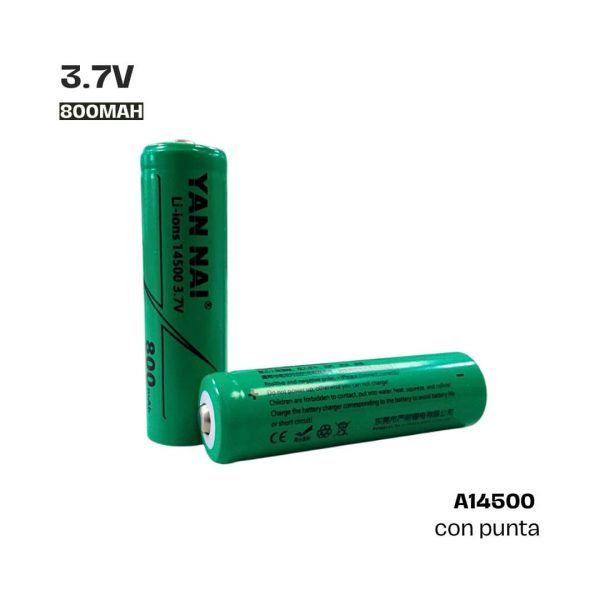 Bateria Li-ion recargable 14500 3.7v 800mah con punta