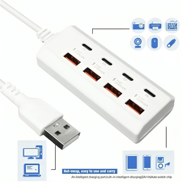 Hub usb de corriente para carga usb*4+type-c*4 25w