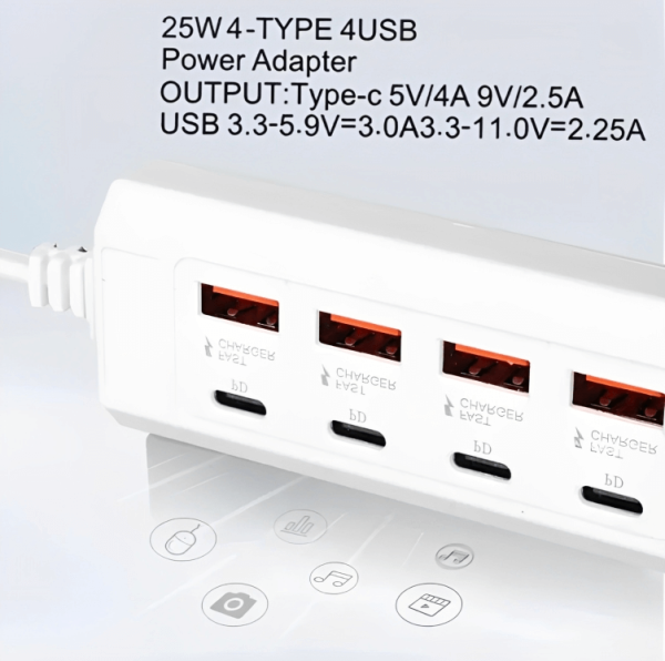 Hub usb de corriente para carga usb*4+type-c*4 25w - Imagen 2