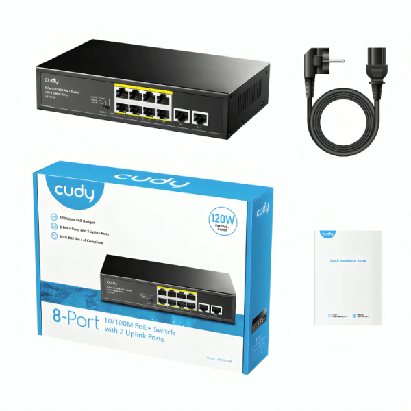 Cudy FS1010P Switch PoE+ 8 Puertos 10/100 Mbps + 2 Uplink, 120 W