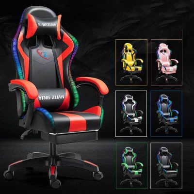 Silla gaming con reposapiés con luz led