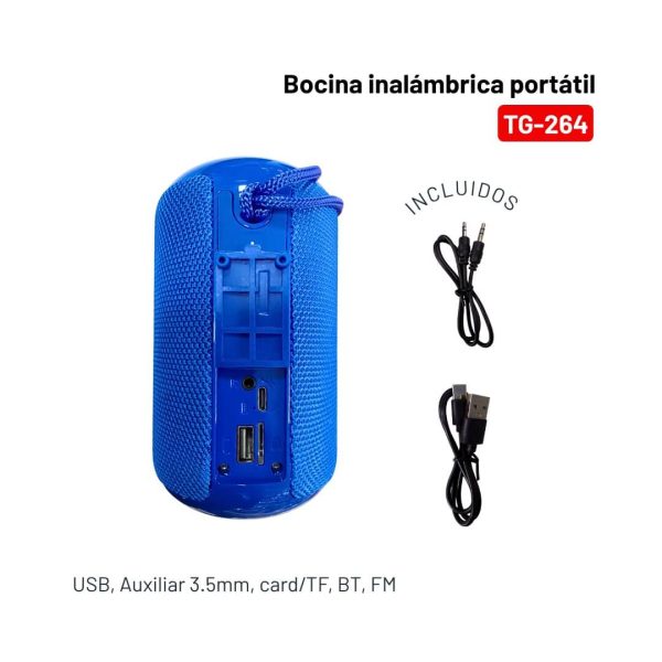 Bocina Inalámbrica Bluetooth 5.3 recargable, FM, USB y Tarjeta SD TG264 - Imagen 2