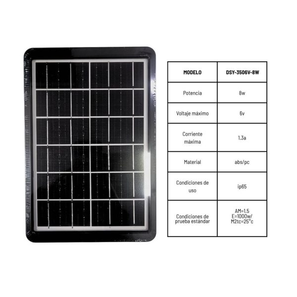Panel Solar con puerto USB – Potencia de 8W - Imagen 3