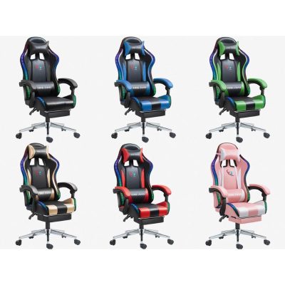 Silla gaming con reposapiés con luz led