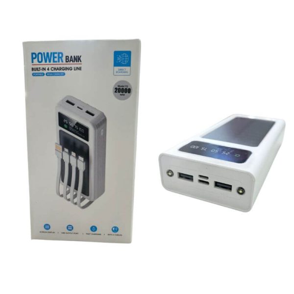 Bateria Portátil de Solar 20000mAh con 4 Cables Integrados
