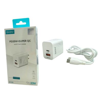 Cargador de celular dual USB + PD 20W
