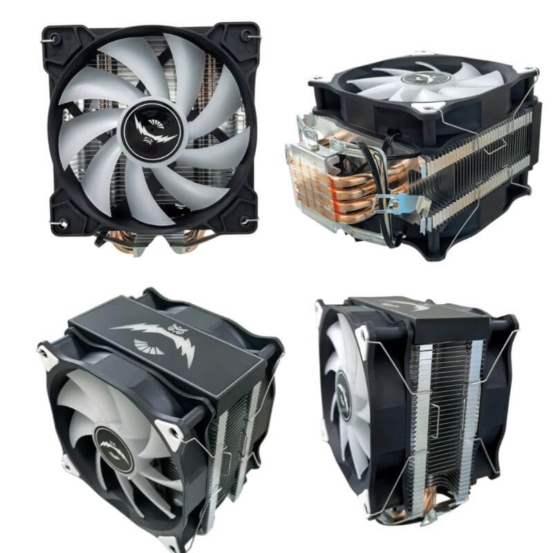 Disipador Ventilador(2) 12 cm con 4 Tubos de Cobre para CPU (Versión con control de temperatura) - Imagen 2