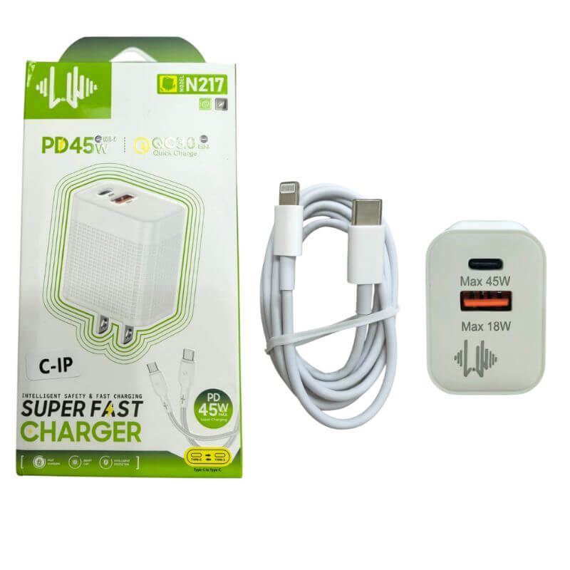 Cargador de celular dual USB 18W + PD 45W