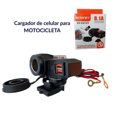 Cargador USB Dual y Toma 12V para Motocicleta con Interruptor