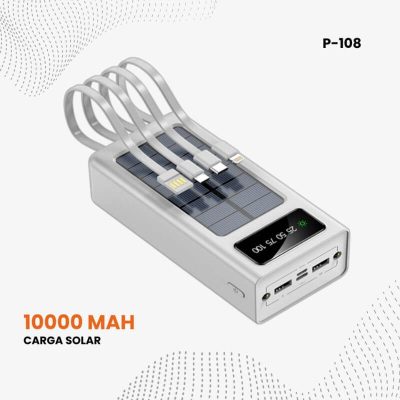 Bateria Portátil de Solar 10000mAh con Cables Integrados