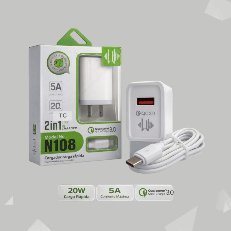 Cargador para Telefono USB con Cable Tipo-C 20W | N108