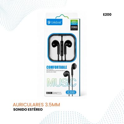 Audífonos Alámbricos Celebrat E200 con Micrófono y Control Integrado 3.5 mm
