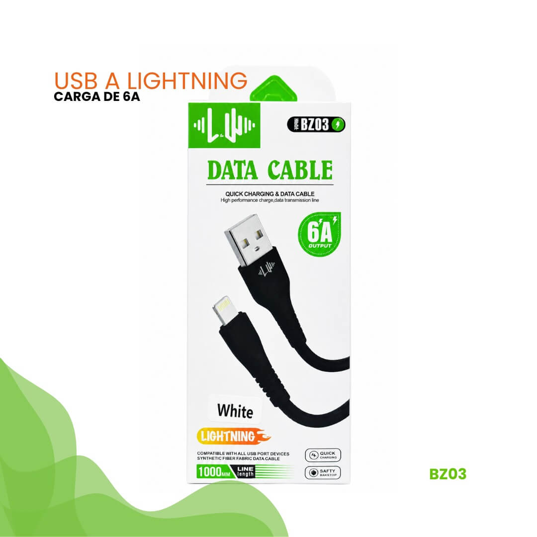 Cable USB a Lightning 6A – Carga Rápida y Transferencia de Datos